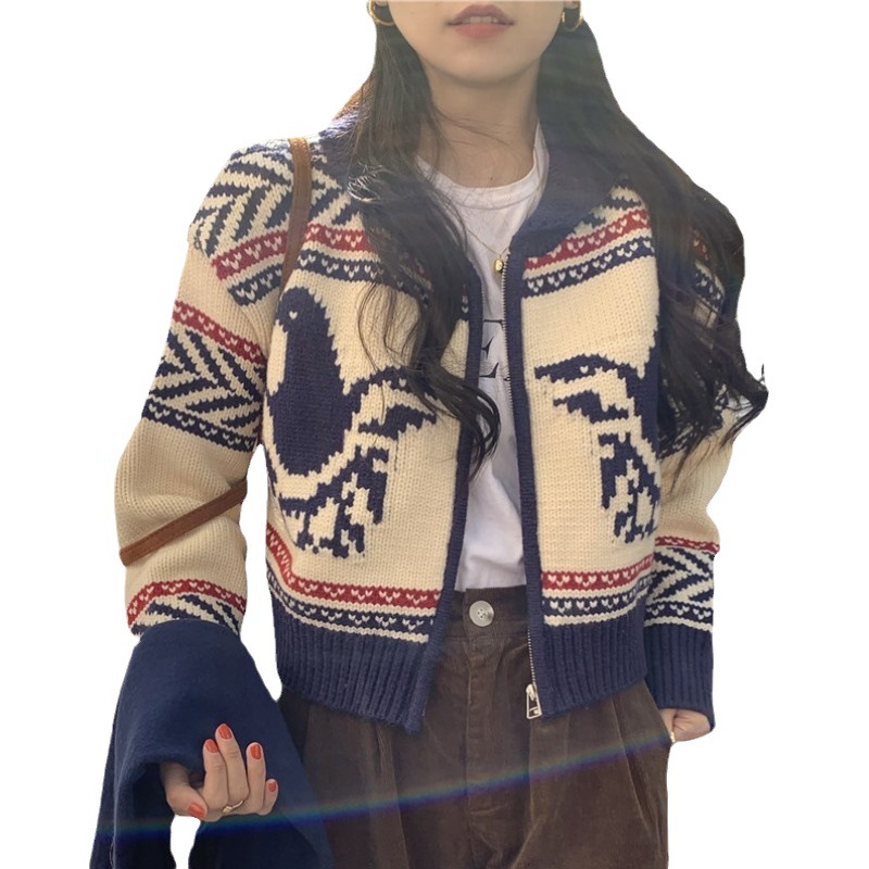 Chaqueta corta tipo suéter para mujeres pequeñas, otoño 2023, nuevo estilo japonés vintage, cárdigan de punto holgado de manga larga. image 7