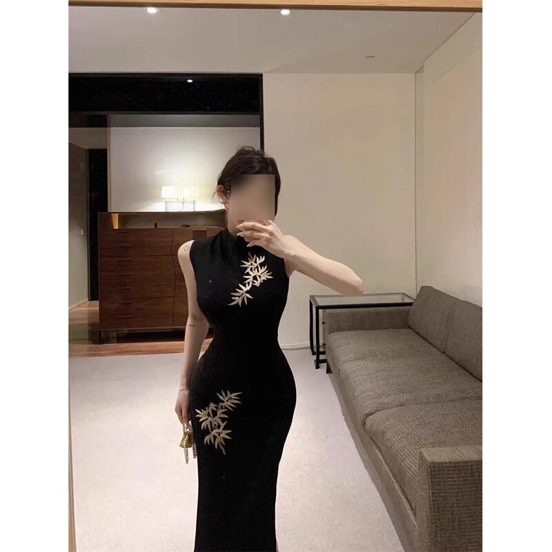 New Chinese Cheongsam Improved Young Girl's High-end Daily Wear National Style Retro Black dress Summer
