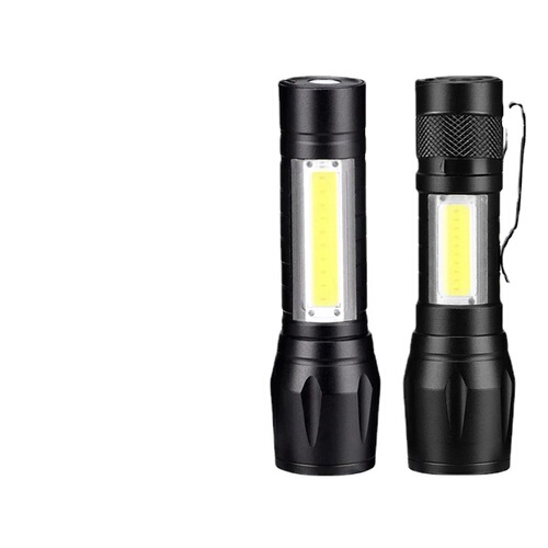 Aluminum alloy mini flashlight outdoor bright light charging COB work light telescopic zoom hiking USB flashlight