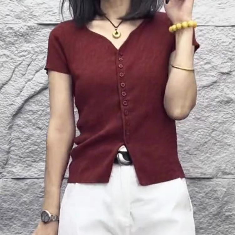 2025新款女秋冬小众针织衫设计感打底衫女早秋季修身内搭短袖上衣|undefined