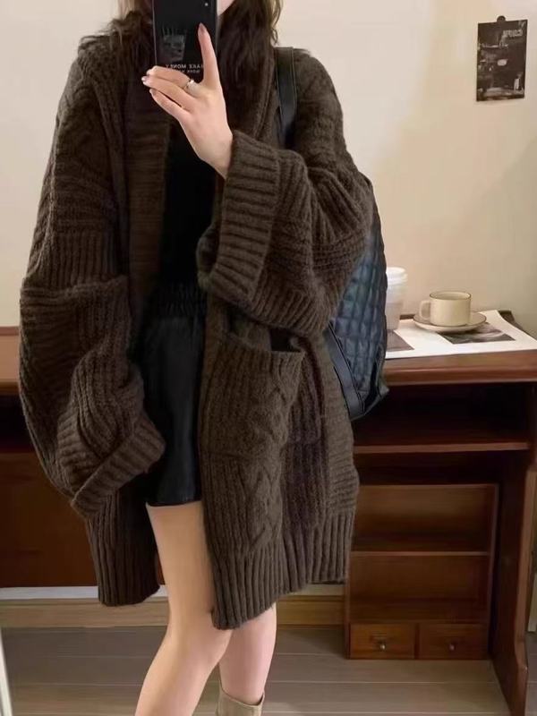韩系毛衣慵懒风2025宽松针织衫开衫女外套中长款加厚秋冬款外搭|undefined