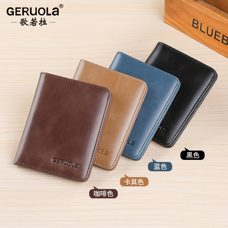 Cartera de hombre transfronteriza rfid ocio vintage cartera de cuero Amazon dos plegables cartera corta de cuero bronceado