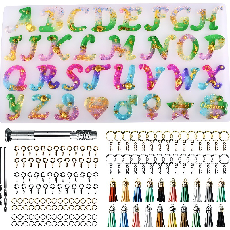 DIY cristal epoxi resina molde colgante 26 inglés llavero silicona molde Amazon