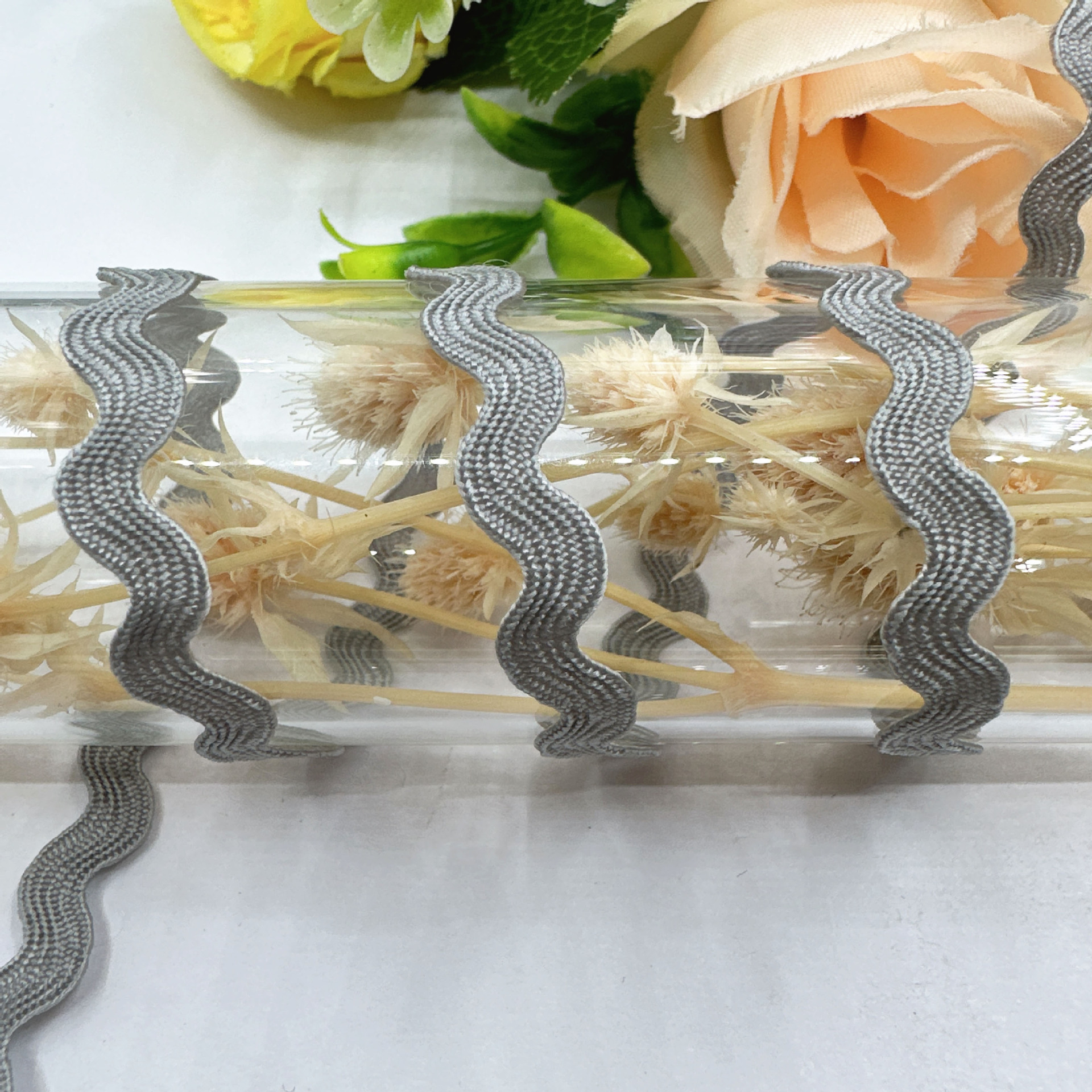 En stock mm onda de color sólido en forma de S borde curvo encaje cinta cortina sombrero ropa para niños accesorios de la boda accesorios de la ropa