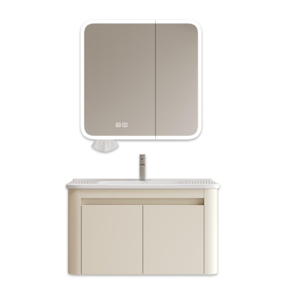 gabinete de baño de panal de aluminio espacial esquina redondeada integral cerámica lavabo combinado lavabo espejo inteligente de belleza