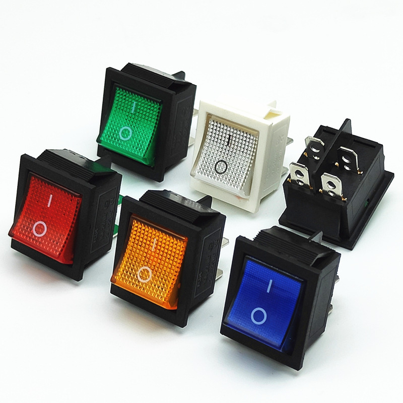 Kcd4 Illuminated Rocker Switch, 4-Pin 2-Position Rocker Power Switch, Square Switch for Household Appliances and Equipment