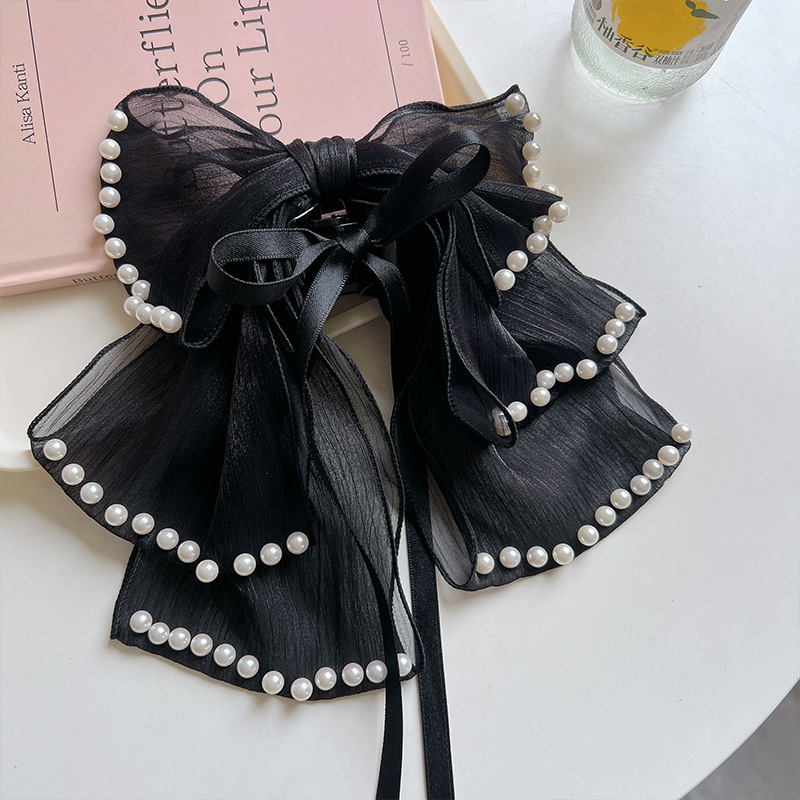 Women's Sweet Bow Knot Cloth Pearl Hair Claws display picture 5