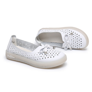 Three Sheep Women's Soft-Soled Breathable Shallow Mouth Work Shoes for Middle-Aged Mothers, Made of Genuine Leather with Rubber Soles, Lightweight and Soft-Soled