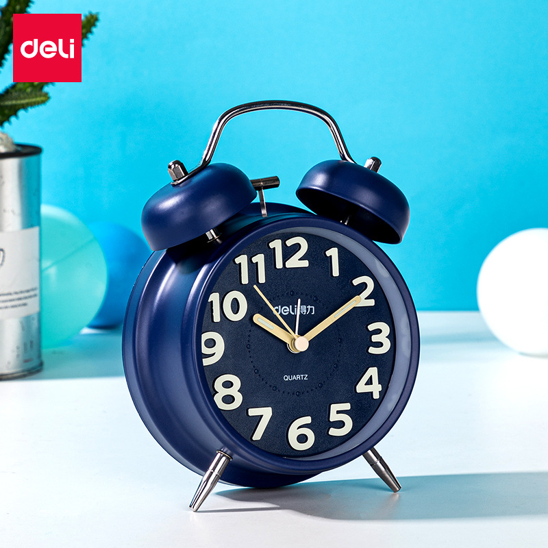 Deli9036 Children's Alarm Clock Simple Bedroom Reminder Helper Office Silent Luminous Lighting Metal Knock Alarm Clock