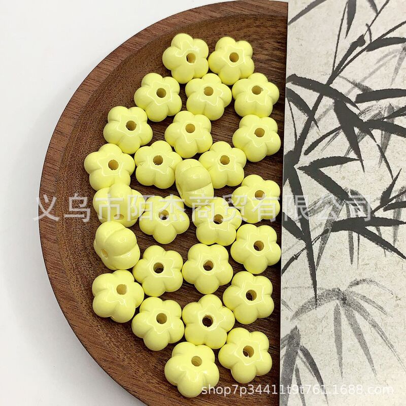 ペイントフラットカボチャフラワービーズストレートホールアクリル DIY ソリッドカラーファットフラワー 5 花びらルースビーズ携帯電話チェーンジュエリーパーツ|undefined