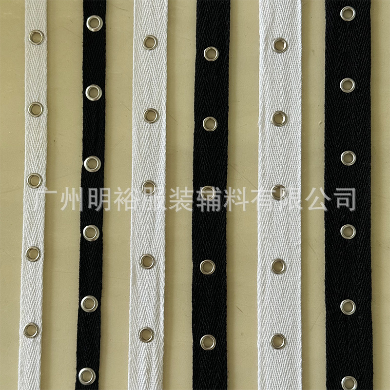 20mm Solid Color Herringbone Pattern Cotton Ribbon with Small Eyelets, Round Eyelet Perforated Webbing for Clothing Decoration and Garment Accessories