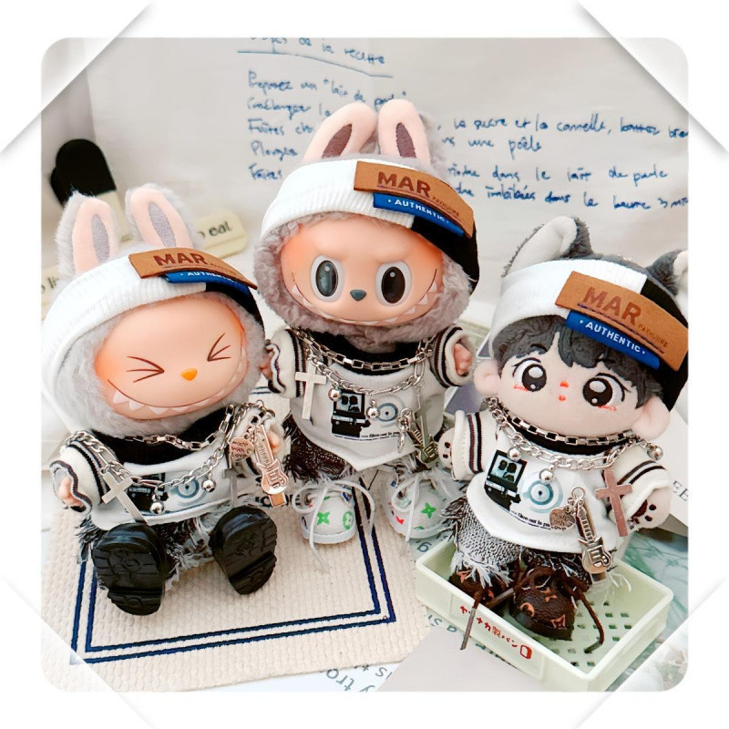 10cm Doll Clothes 15cm Cotton Doll First and Second Generation Labubu Gray Aesthetic Trendy Men's Street T-Shirt and Pants Set 10cm Doll Clothes 15cm Cotton Doll First and Second Generation Labubu Gray Aesthetic Trendy Men's Street T-Shirt and Pants Set