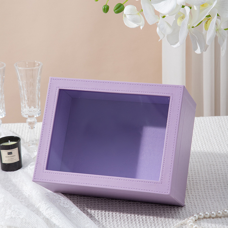 Caja de regalo de ventana de cuero de alta gama cubierta de cielo rectangular caja de regalo de bodas dama de honor caja de dulces vacía caja al por mayor