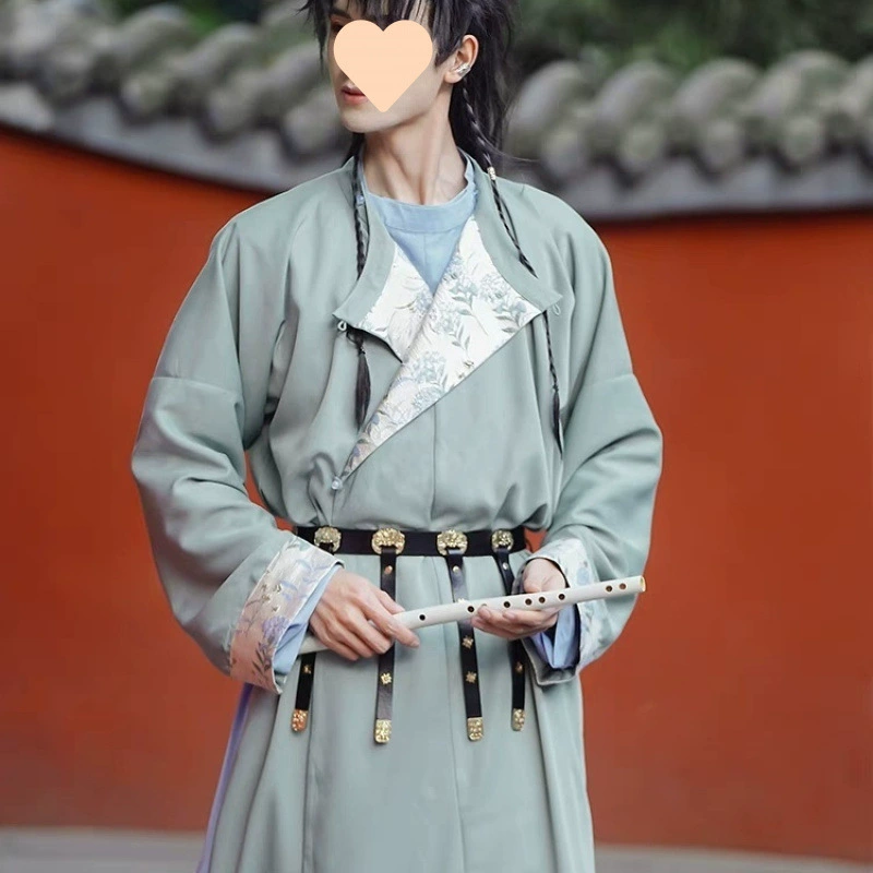 Халат с круглым вырезом в стиле Тан и открытой промежностью, новый китайский стиль Ханфу для весны и лета, подходящий как мужчинам, так и женщинам, в красивом и эфирном стиле боевых искусств с этническим принтом.