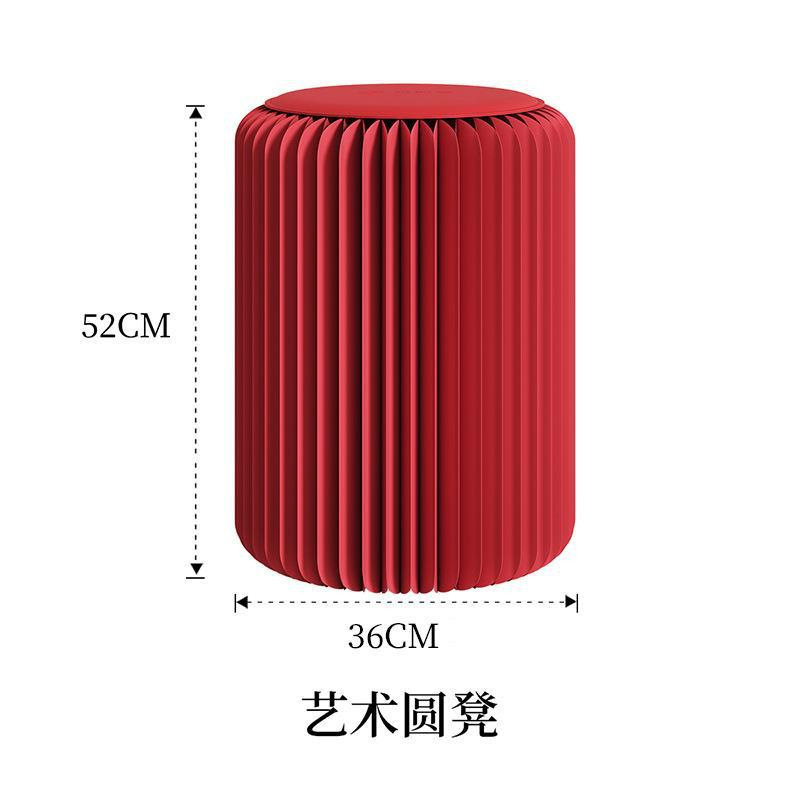 現物卸売り円柱折り畳み腰掛け家庭用純色折り畳み可能携帯収納ネット赤円形児童腰掛け|undefined