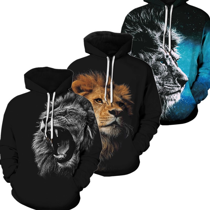 Cross-border Wansheng fierce beast Lion King sweater 3D digital printing autumn and winter couple hoodie factory direct sales