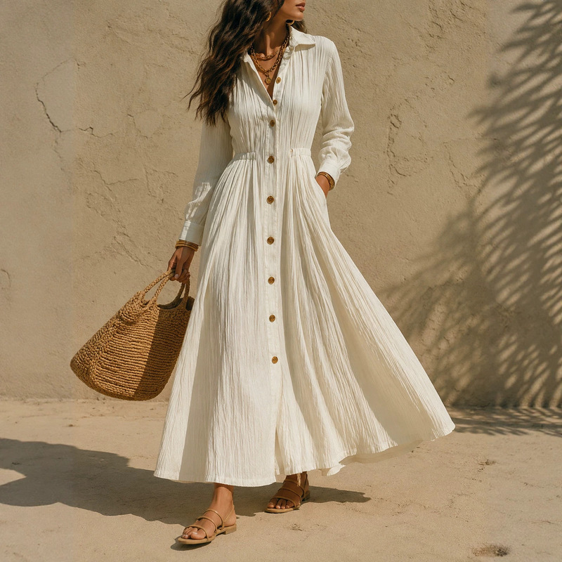 2026 European and American Autumn New High-End White Dress, Long, Waist-Cinched, Loose, Plus-Size Women's Clothing, Cross-Border Bestseller 2026 European and American Autumn New High-End White Dress, Long, Waist-Cinched, Loose, Plus-Size Women's Clothing, Cross-Border Bestseller