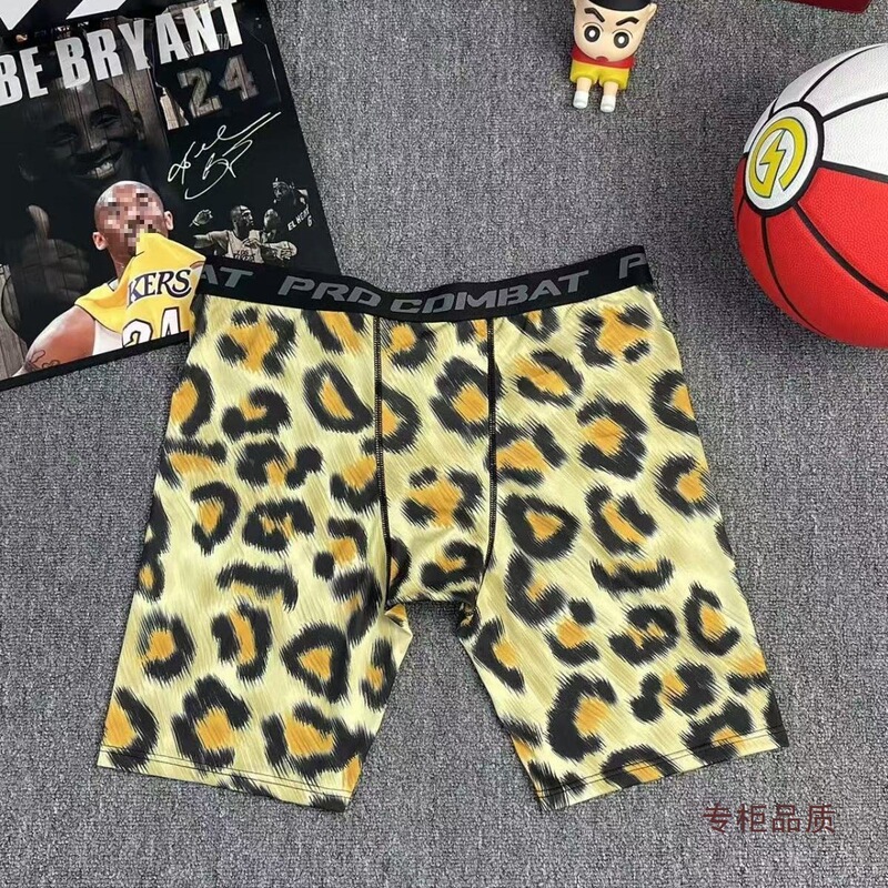 New Leopard Print Quarter-Length Compression Shorts American Style Compression Fitness Workout Shorts Basketball Leggings Men's Elastic Running Pants