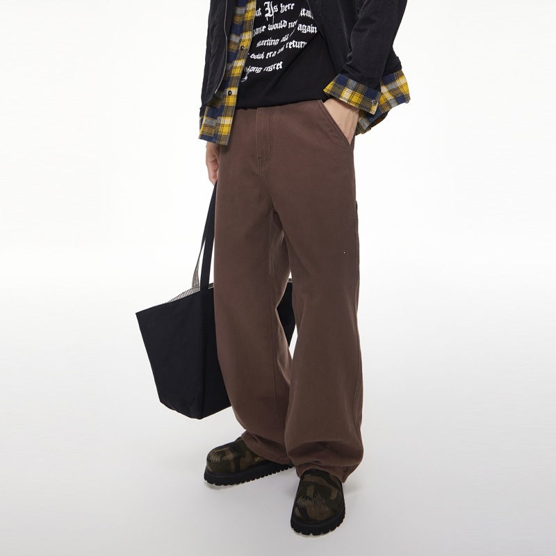 American retro brown straight-leg jeans for men, loose wide-leg workwear, versatile trendy brand pants, new autumn/winter 2026 collection