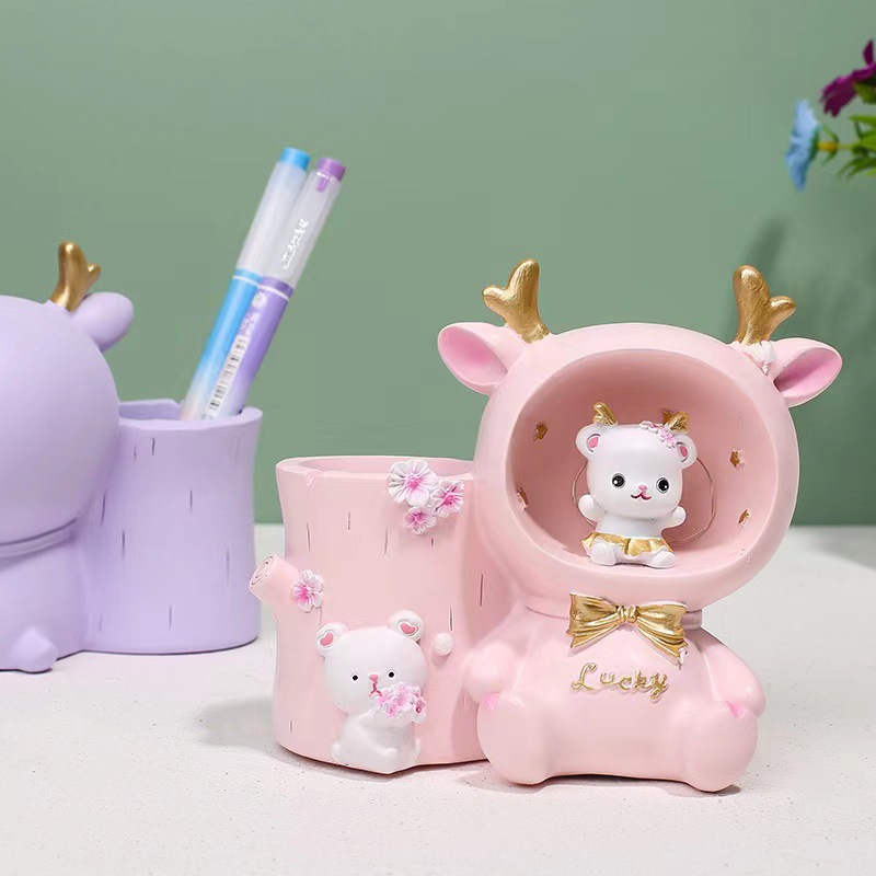 Corazones de niñas adorables Bella ciervo bolígrafo almacenar adornos creativos regalo de cumpleaños para niños adornos pequeños