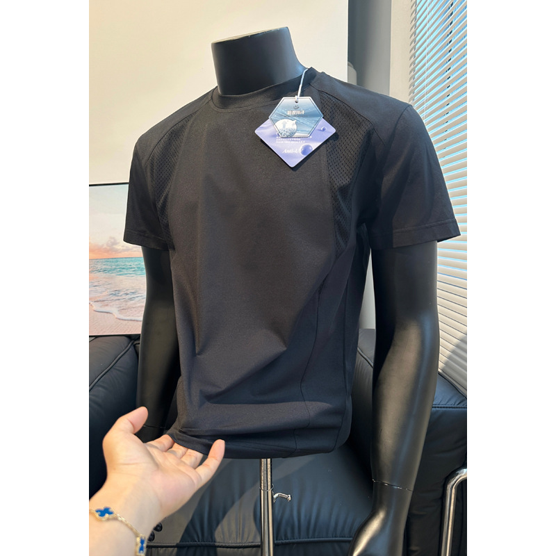 Mesh Patchwork Sports Quick-Dry Short-Sleeve T-Shirt for Summer, Men's Thin Breathable Deconstructed Regular Shoulder Couple's Half-Sleeve Top Mesh Patchwork Sports Quick-Dry Short-Sleeve T-Shirt for Summer, Men's Thin Breathable Deconstructed Regular Shoulder Couple's Half-Sleeve Top