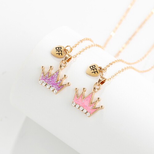 Cross-border new children's necklace and earring two-piece jewelry set cartoon crown pendant alloy drip oil decoration wholesale