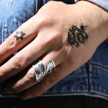 千叶复古泰银戒指流行男款个性指环宽版男女食指泰银年年有鱼指环