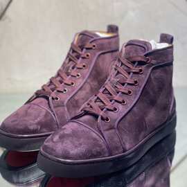 cl andgz男鞋酒红色牛绒皮高帮红底鞋女鞋情侣板鞋运动休闲鞋