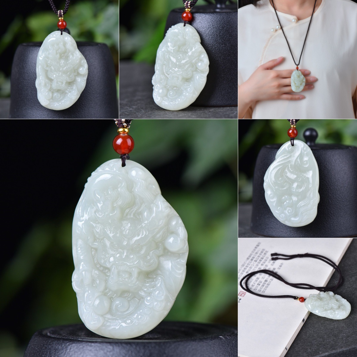 HETIAN JADE DOMINEERING PANLONG JADE 브랜드 천연 제이드 기둥 칭티안 드래곤 펜던트 신장 화이트 제이드 조디악 드래곤 펜던트