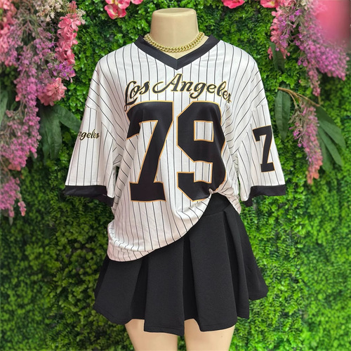 European and American casual fashion loose street print trendy V-neck short-sleeved top sports-style striped T-shirt