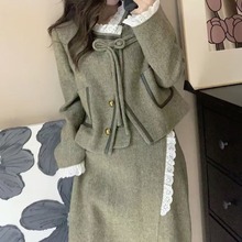 新款***设计师女装法式复古上衣+半身裙两件套