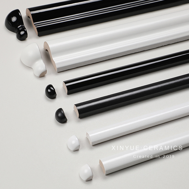 Foshan Scandinavian Bathroom Waistline Ceramic Tile Ohm Line Scandinavian Kitchen Rounded Corner Bathroom Skirting Edge Strip Half Wall