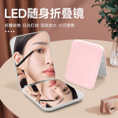 LED化粧鏡電池モデル10個電球2倍拡大両面鏡ギフトミラー携帯手持ち折り畳みミラー