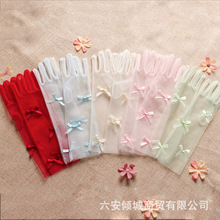 儿童新款婚纱手套粉色系蝴蝶结造型中长短纱手套写真摄影拍照配饰