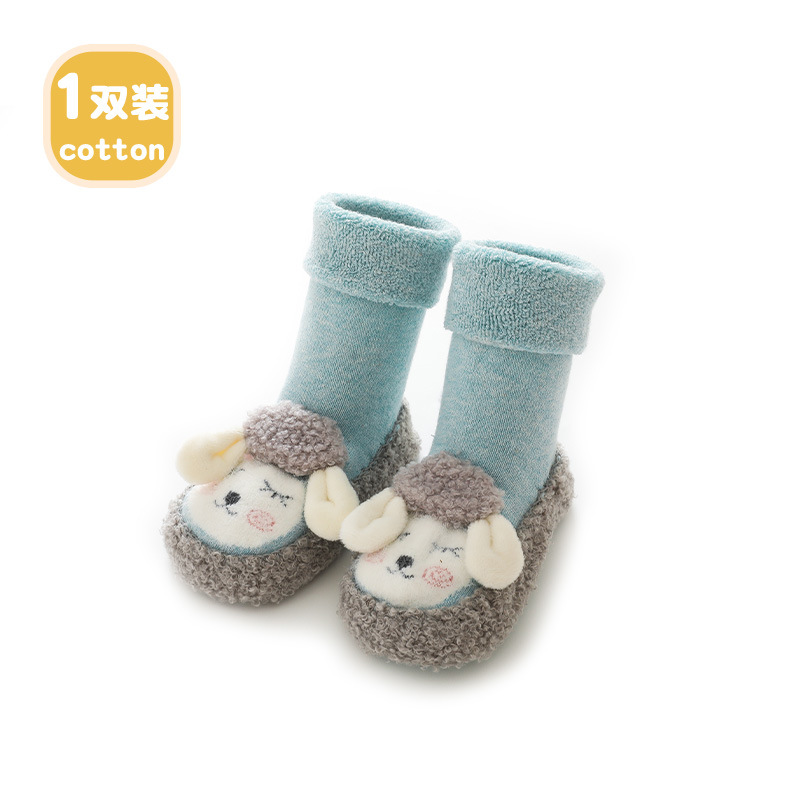 Calcetines antideslizantes para bebés Liu Chengxing, otoño e invierno, con diseño de dibujos animados, forro de felpa engrosado.
