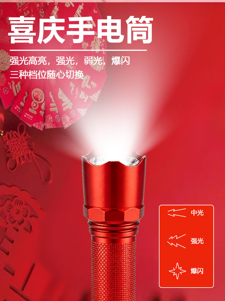 Strong Light Rechargeable Led Flashlight, Super Bright, Festive, Bright Future, Portable Outdoor Lighting Lamp Cz010