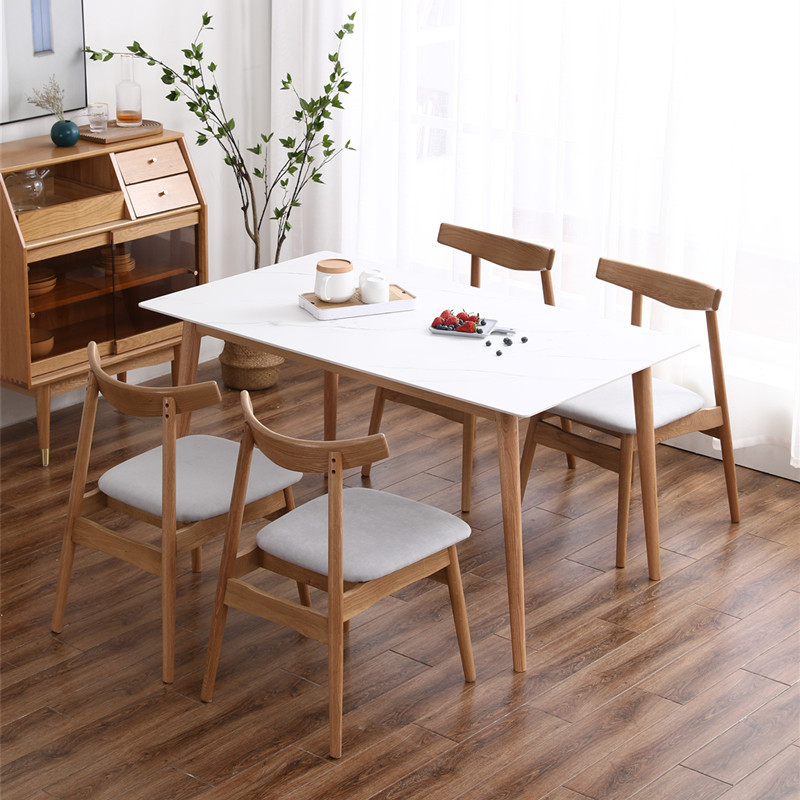Mesa de comedor nórdica de madera maciza con sillas blancas puras, mesa de comedor larga de estilo japonés de roble para apartamentos pequeños, mesa de comedor para apartamentos pequeños