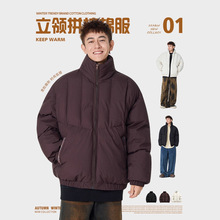 IZEXX潮牌秋冬立领拼接保暖棉服男女加厚锁温休闲棉衣情侣面包服