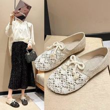 夏季透气麻布单鞋孕妇镂空软底豆豆平底透气外穿孕妇软底豆豆平底