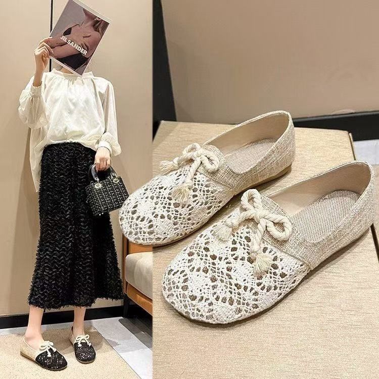 夏季透气麻布单鞋孕妇镂空软底豆豆平底透气外穿孕妇软底豆豆平底