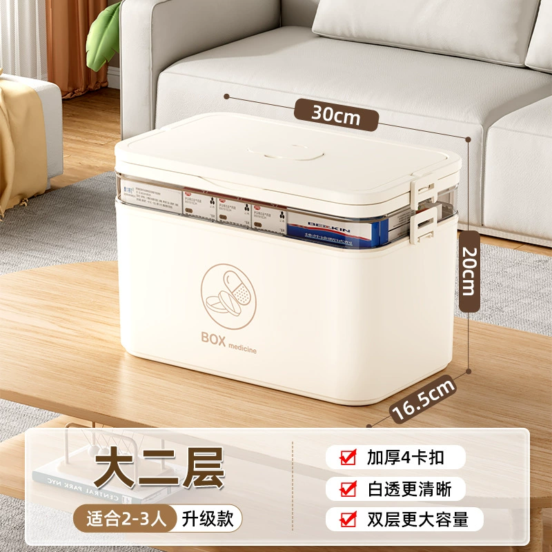 Medicine Storage Box, Plastic Multi-Layer Organizer, Portable Handle, Large Capacity