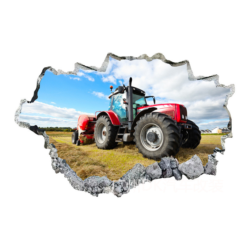 Tractor tridimensional transfronterizo 3d pegatinas de pared dormitorio sala de estar decoración de fondo de pared pared rota pegatinas de PVC autoadhesivos
