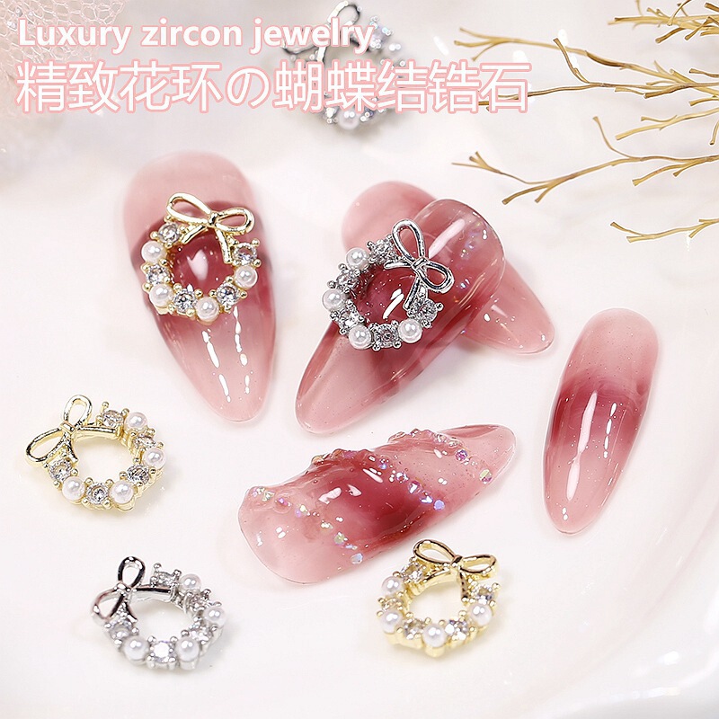 Nail Art Christmas Garland Alloy Nail Jewelry Bow New Alloy Diamond Decoration Stereo Pearl Accessories Jewelry