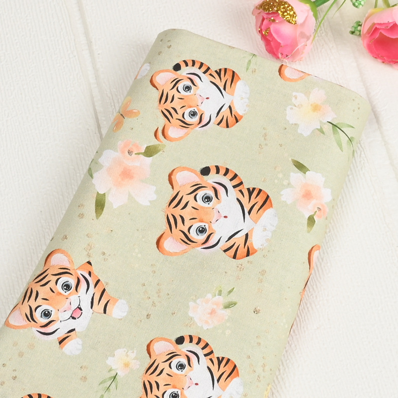 平纹薄棉布北欧风动物老虎印花面料手工DIY 服装连衣裙面料纯棉