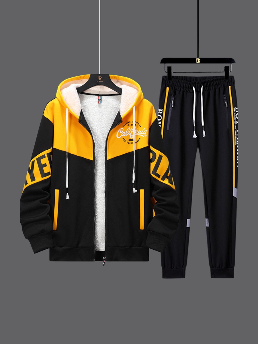 Adolescentes con camisa con capuzas gruesas tendencia de ropa de hombre de alto nivel con un conjunto de chaqueta deportiva de invierno