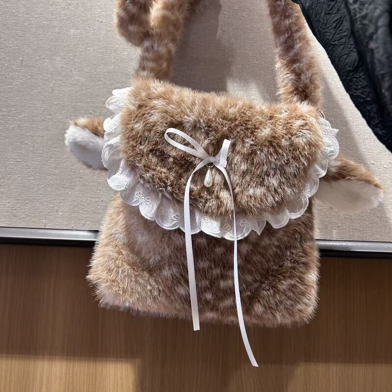 Winter Japanese Cute Girl Furry Bag New Plush Deer Crossbody Bag Cute Korean Style Women's Bag