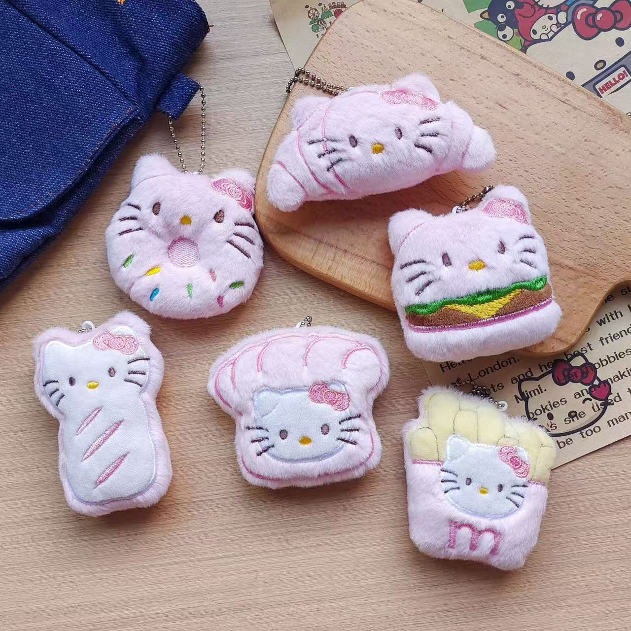 Japanese-Style Cartoon Plush Food Cat Pendant Cute Fries Donut Doll Brooch Bag Charm Wholesale
