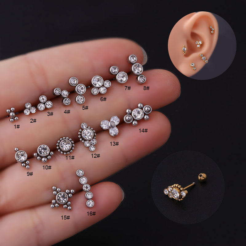 Unisex Fashion Round Stainless Steel Metal Ear Studs Plating Inlay Zircon
