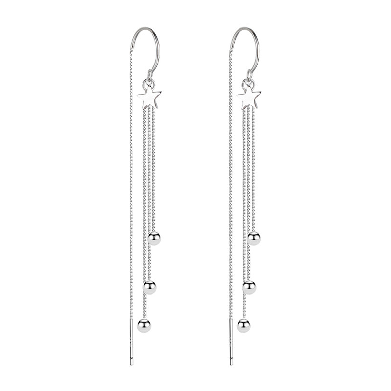 Pendientes largos con borla y estrella, estilo francés elegante y romántico, cuentas luminosas, diseño exagerado para mujer