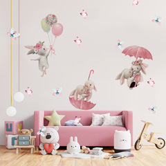 SF39054 Girls Room Decor Pink Rabbit Umbrella Wall Sticker Creative Children's Room Self-adhesive Sticker Cross-border